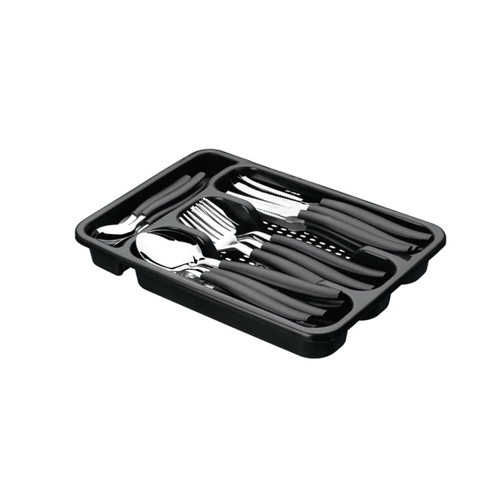 JG TALHERES PRETO 24 PÇS C/ PORTA TALHERES - CM8