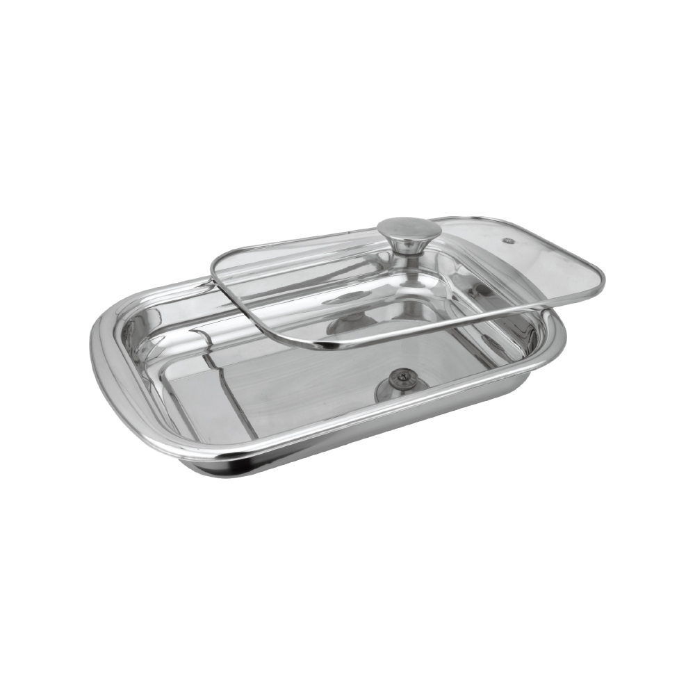 ASSADEIRA DE INOX COM TAMPA DE VIDRO - CM24