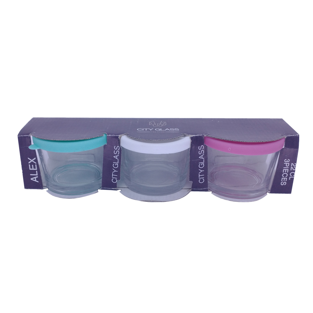CONJ POTES DE VIDRO 220ML C/ TAMPA 3PÇS - CM16 (EM CASA TEM GLASS)