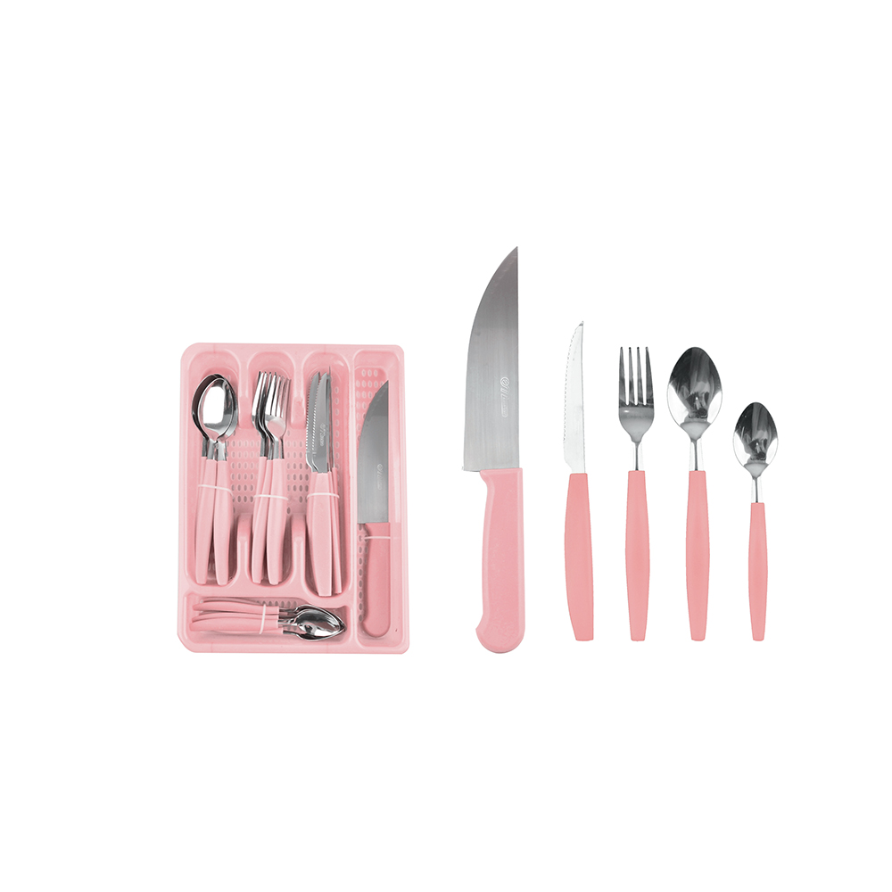 JG TALHERES ROSA 26 PCS C/ SUPORTE - CM 8