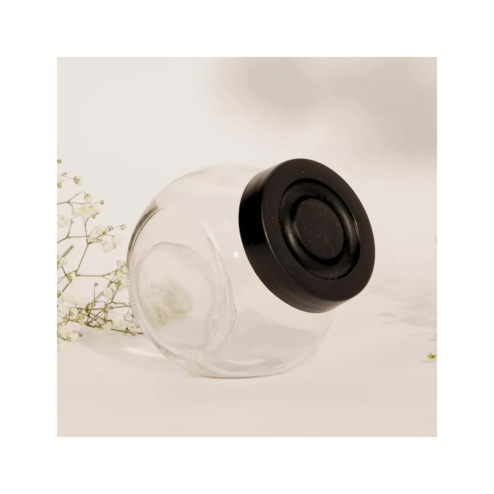 CONJUNTO COM 5 POTES DE VIDRO E TAMPA PRETA - 200ML CADA - CM10