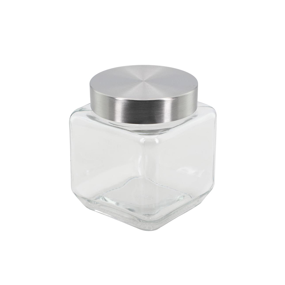 POTE DE VIDRO QUADRADO 800ML TAMPA CROMADA - CM36