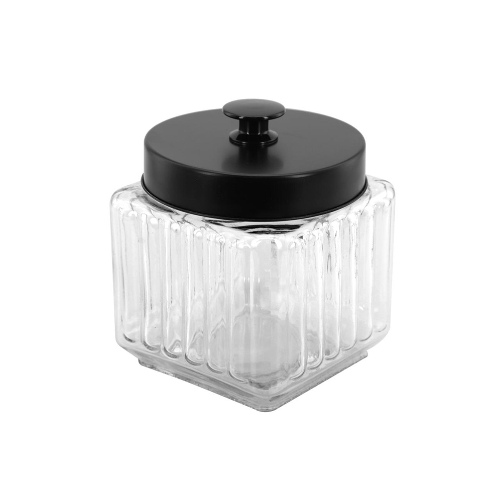 POTE DE VIDRO QUADRADO 800ML TAMPA PRETA - CM36