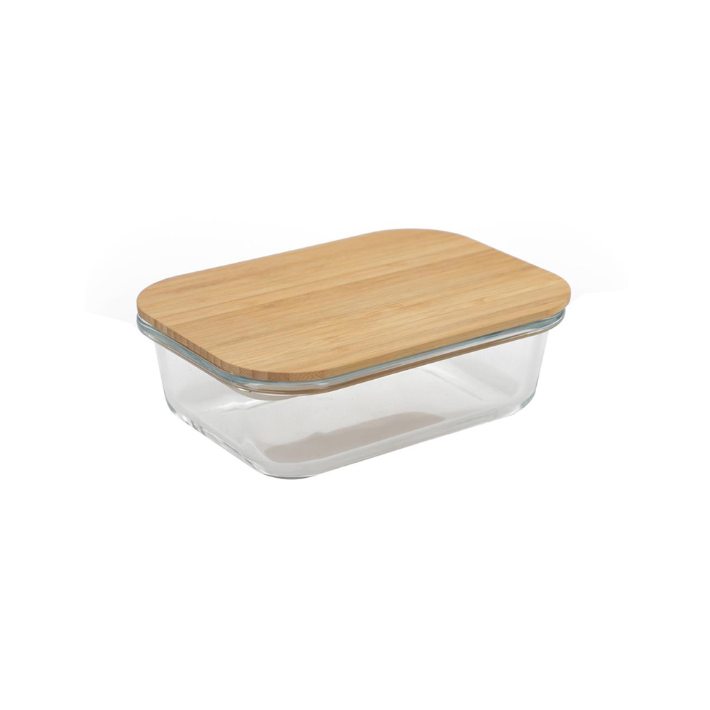POTE DE VIDRO RETANGULAR COM TAMPA ESTILO BAMBU 1L - CM12