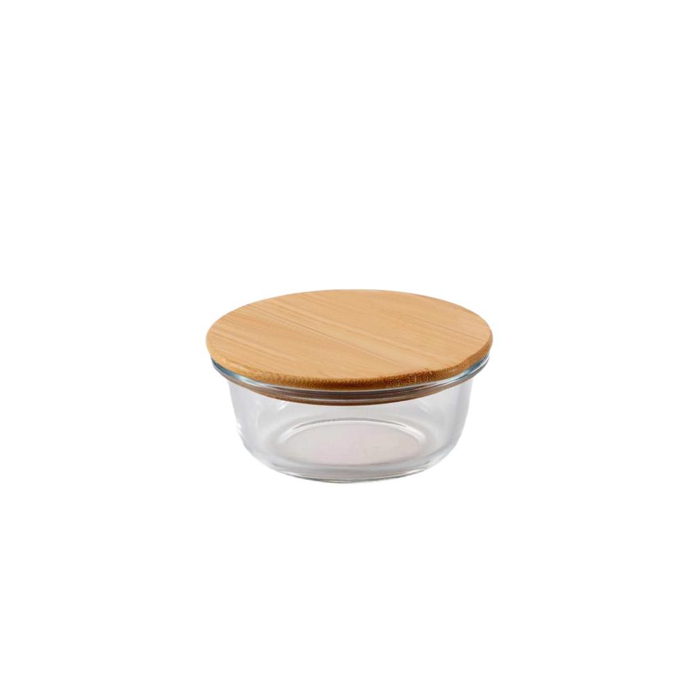 POTE DE VIDRO REDONDO COM TAMPA ESTILO BAMBU 400ML - CM12