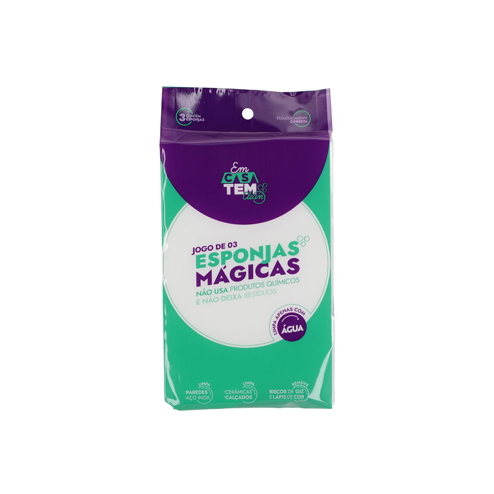 JOGO DE ESPONJA MÁGICA 7,5X11X2,6CM  3PÇS - CM48, MARCA: EM CASA TEM CLEAN