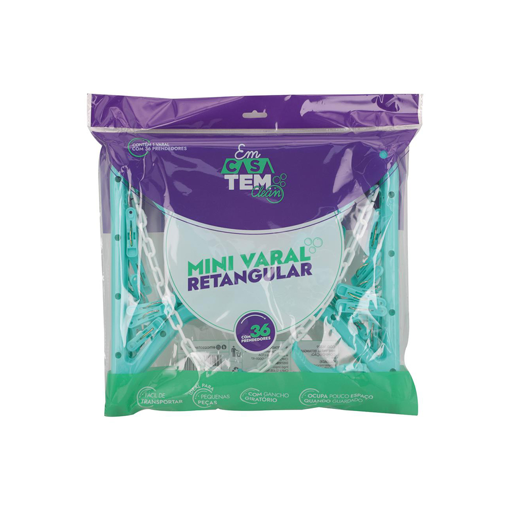 MINI VARAL RETANGULAR COM 36 PRENDEDORES 63,5X34,7 CM - CM24