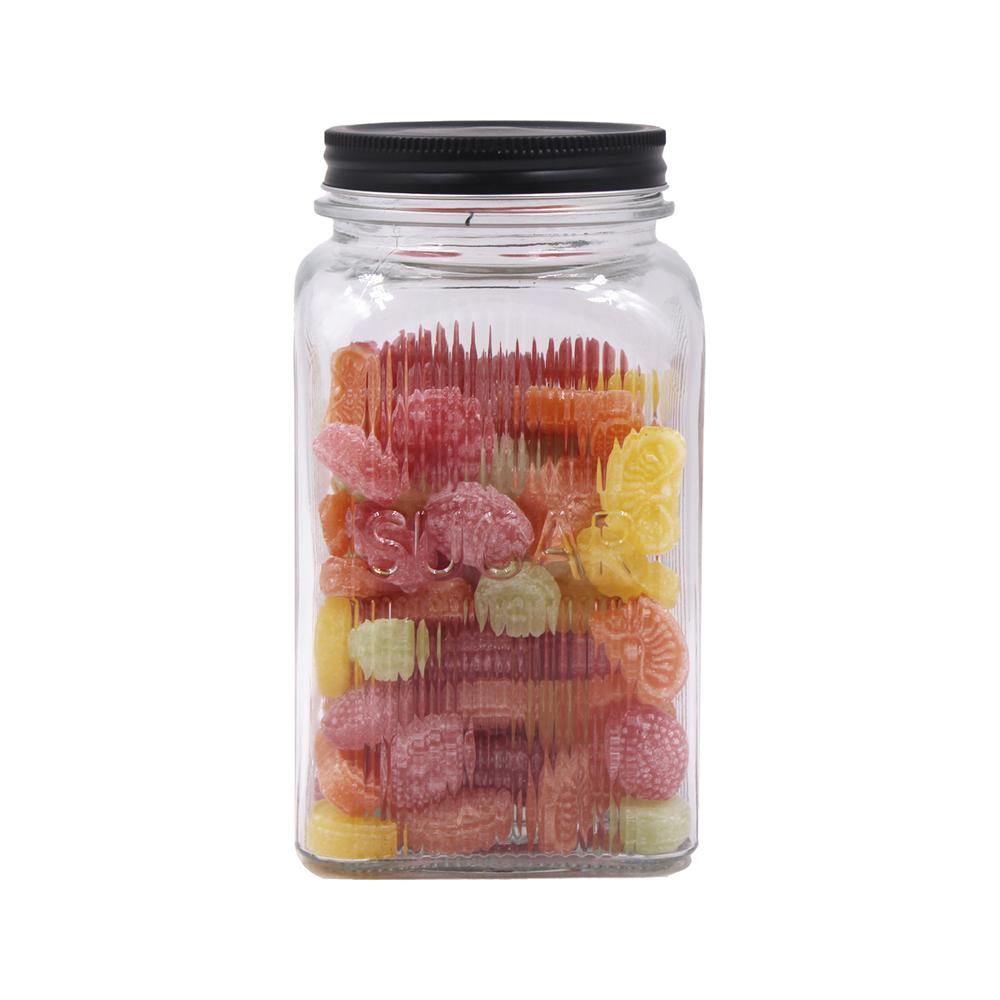 POTE DE VIDRO QUADRADO COM TAMPA PRETA 1,2L - SUGAR - CM12