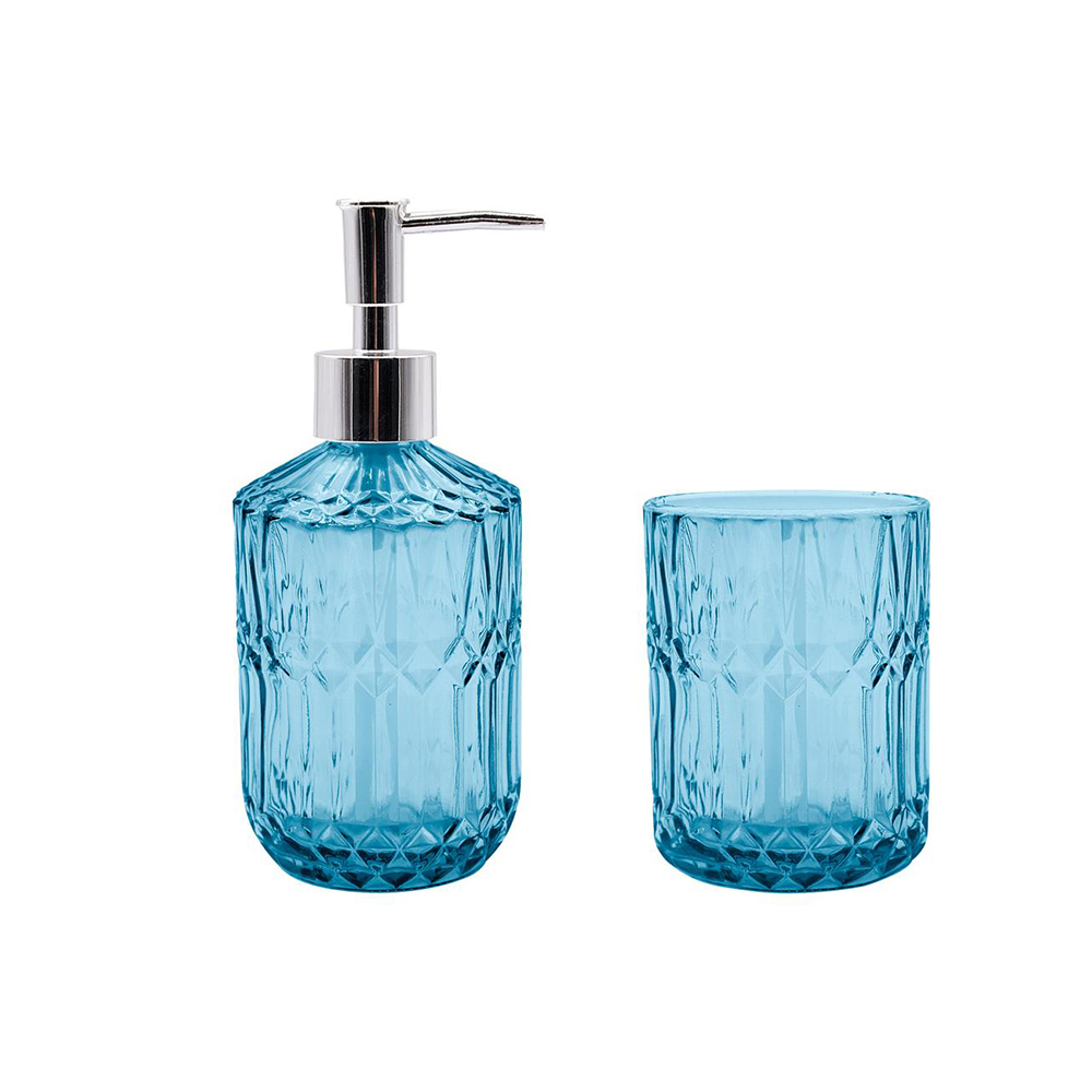 KIT PARA BANHEIRO 2 PEÇAS VIDRO AZUL - CM24