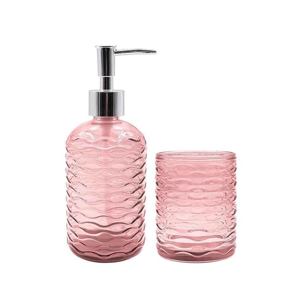 KIT PARA BANHEIRO 2 PEÇAS VIDRO ROSA - CM24