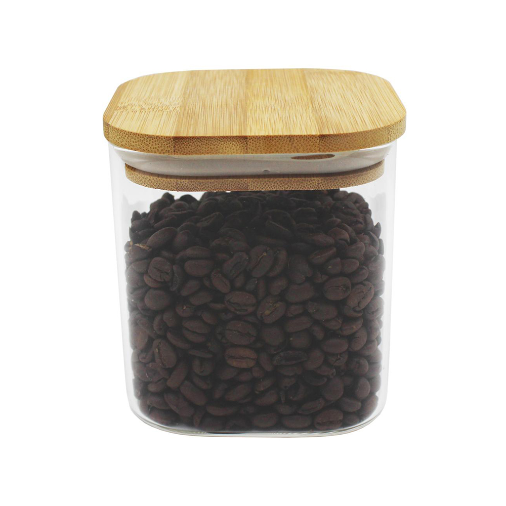POTE QUADRADO TAMPA BAMBU 6X6X10CM 220ML - CM24